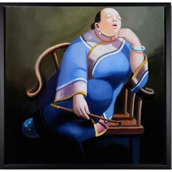 Leisure Lady 2 - Portraits Handgemaltes Ölgemälde mit schwarzem Rahmen