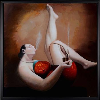 Leisure Lady 3 - Portraits Handgemaltes Ölgemälde mit schwarzem Rahmen