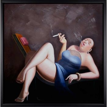 Leisure Lady 4 - Portraits Handgemaltes Ölgemälde mit schwarzem Rahmen