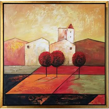 Edge of City - Abstrakt Handgemaltes Ölgemälde mit goldenem Rahmen Edge of City - Abstrakt Handgemaltes Ölgemälde mit goldenem Rahmen