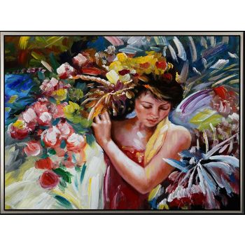 Harvesting Flowers - Portraits Handgemaltes Ölgemälde mit silbernem Rahmen