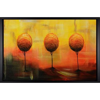 Tree Threesome - Landschaften Handgemaltes Ölgemälde mit schwarzem Rahmen