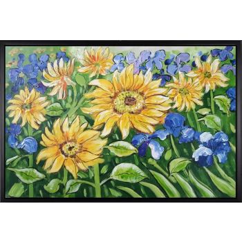 Sunflowers - Natur-Schönheiten Handgemaltes Ölgemälde mit schwarzem Rahmen Sunflowers - Natur-Schönheiten Handgemaltes Ölgemälde mit schwarzem Rahmen