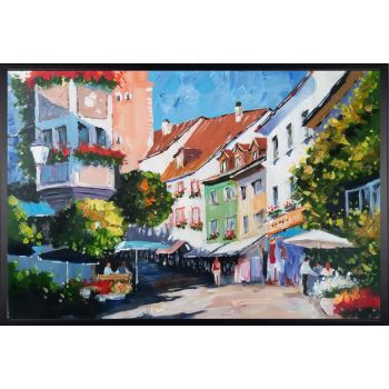 Lazy Sunday Afternoon - Landschaften Handgemaltes Ölgemälde mit schwarzem Rahmen