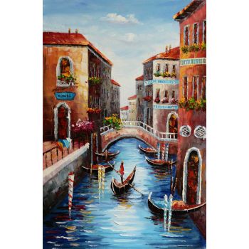 Venice Gondola 1 - Landschaften Handgemaltes Ölgemälde ohne Rahmen