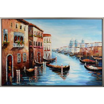 Venice Gondola 2 - Landschaften Handgemaltes Ölgemälde mit silbernem Rahmen