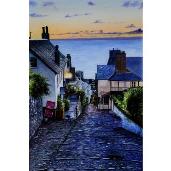 Sunset in Village - Landschaften Handgemaltes Ölgemälde