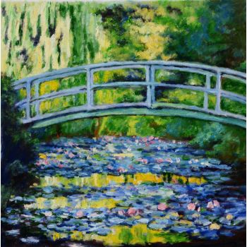 Bridge over flowered Waters - Landschaften Handgemaltes Ölgemälde ohne Rahmen
