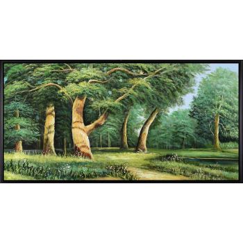 Green Forest - Landschaften Handgemaltes Ölgemälde mit schwarzem Rahmen