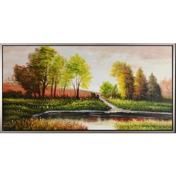 Serene - Landschaften Handgemaltes Ölgemälde mit silbernem Rahmen