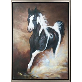 Racing Horse - Tiere Handgemaltes Ölgemälde mit silbernem Rahmen