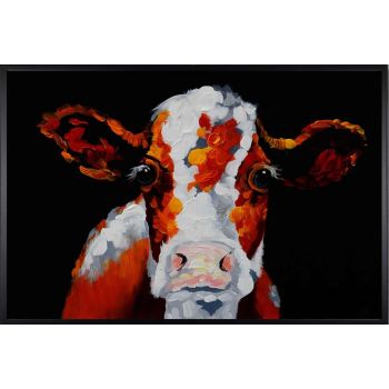 Confused Cow - Tiere Handgemaltes Ölgemälde mit schwarzem Rahmen
