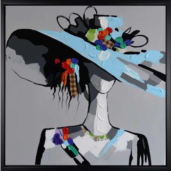 Lady in Hat - Portraits Handgemaltes Ölgemälde mit schwarzem Rahmen