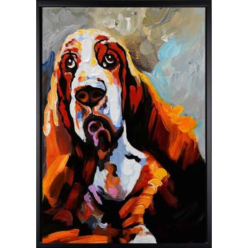 Sad Dog - Tiere Handgemaltes Ölgemälde mit schwarzem Rahmen