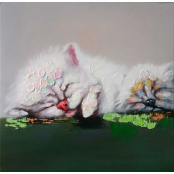 Dozing Kitty - Tiere Handgemaltes Ölgemälde ohne Rahmen Dozing Kitty - Tiere Handgemaltes Ölgemälde ohne Rahmen
