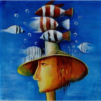 Fishes in my Head - Allgemein Handgemaltes Ölgemälde