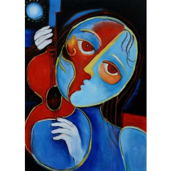 Moonlight Lady 1 - Portraits Handgemaltes Ölgemälde ohne Rahmen