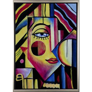 Me in a Maze - Portraits Handgemaltes Ölgemälde mit silbernem Rahmen