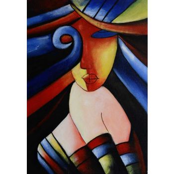 Blue Lady - Portraits Handgemaltes Ölgemälde ohne Rahmen