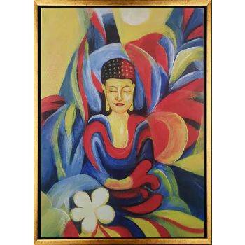 Buddha 1 - Portraits Handgemaltes Ölgemälde mit goldenem Rahmen