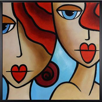 Close Friends 2 - Portraits Handgemaltes Ölgemälde mit schwarzem Rahmen