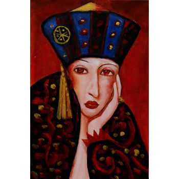 Lady in Court 1 - Portraits Handgemaltes Ölgemälde ohne Rahmen