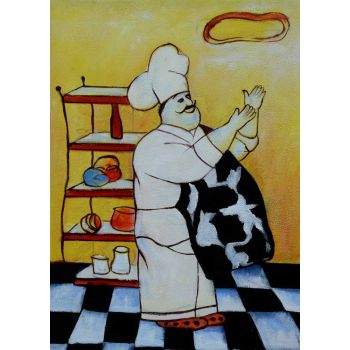 Happy Cook 1 - Allgemein Handgemaltes Ölgemälde ohne Rahmen