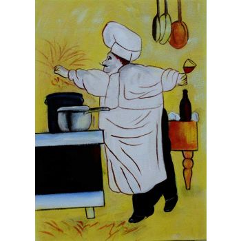 Happy Cook 2 - Allgemein Handgemaltes Ölgemälde ohne Rahmen