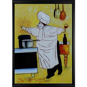Happy Cook 2 - Allgemein Handgemaltes Ölgemälde mit schwarzem Rahmen