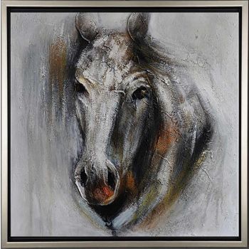 Horse - Tiere Handgemaltes Ölgemälde mit silbernem Rahmen