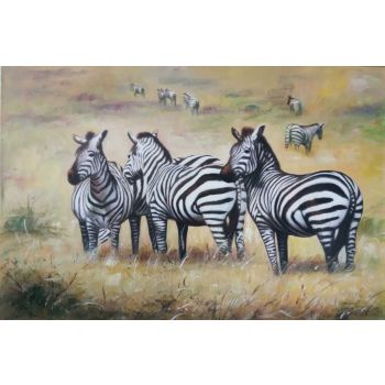 Zebras in Safari - Tiere Handgemaltes Ölgemälde
