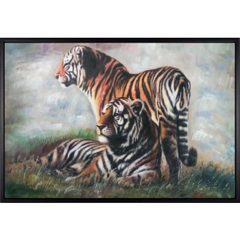 Magnificent Tigers - Tiere Handgemaltes Ölgemälde mit schwarzem Rahmen