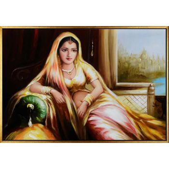 Indian Maharani - Portraits Handgemaltes Ölgemälde mit goldenem Rahmen