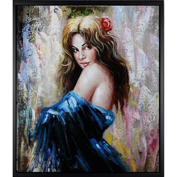 Spanish Lady - Portraits Handgemaltes Ölgemälde mit schwarzem Rahmen