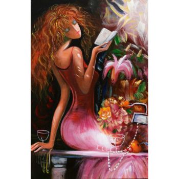 Relaxing with Book - Portraits Handgemaltes Ölgemälde