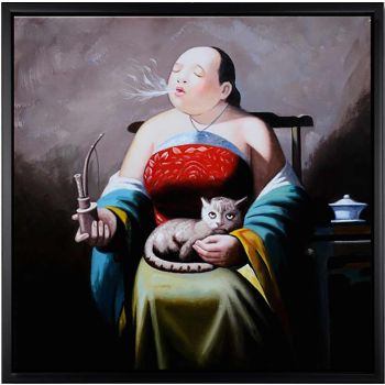 Leisure Lady 1 - Portraits Handgemaltes Ölgemälde mit schwarzem Rahmen