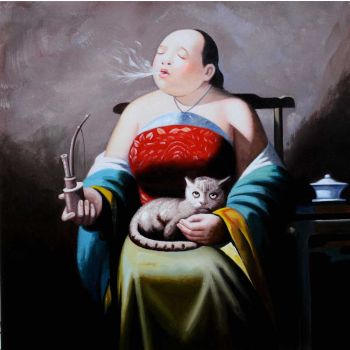 Leisure Lady 1 - Portraits Handgemaltes Ölgemälde ohne Rahmen